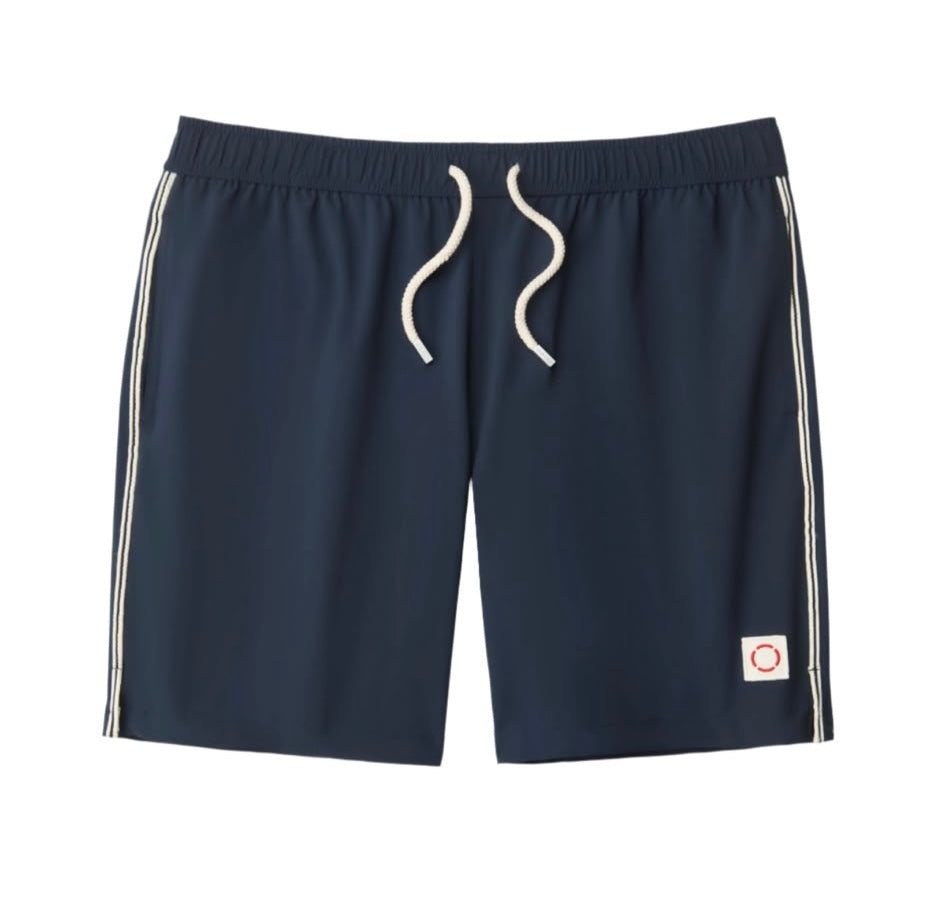 Public beach dark blue and white strip swimwear ￼￼￼