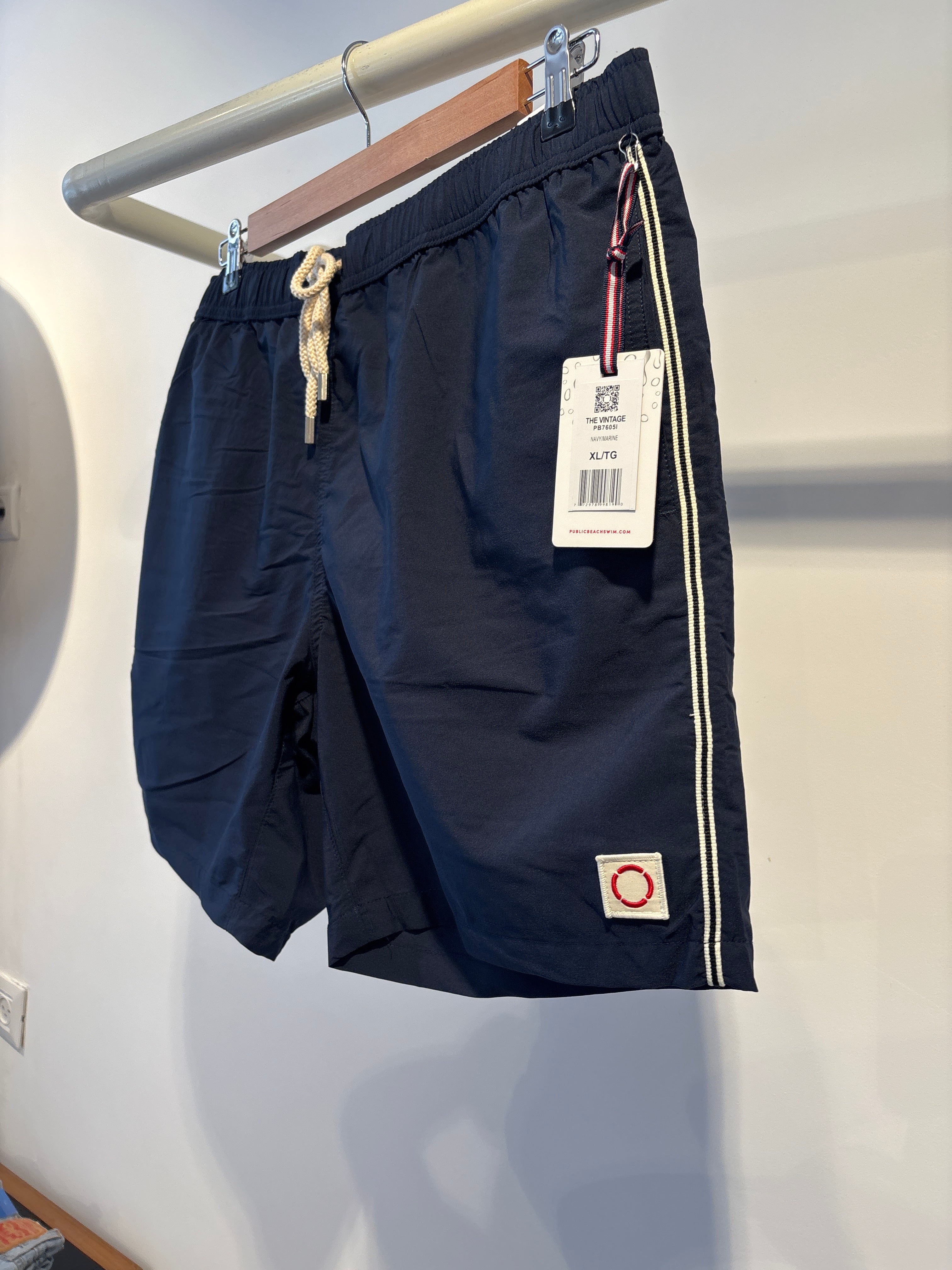 Public beach dark blue and white strip swimwear ￼￼￼